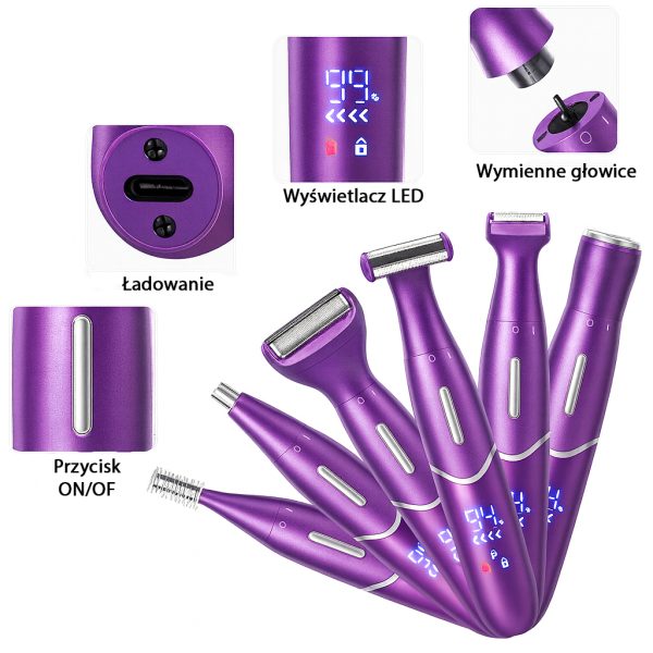 GOLARKA DAMSKA DEPILATOR TRYMER MASZYNKA DO CIAŁA BIKINI NÓG PACH 6W1 USB