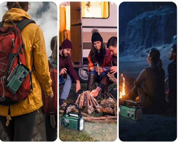 PRZENOŚNE RADIO AWARYJNE BUDOWLANE KUCHENNE SOLARNE NA KORBKĘ LATARKA POWERBANK SOS