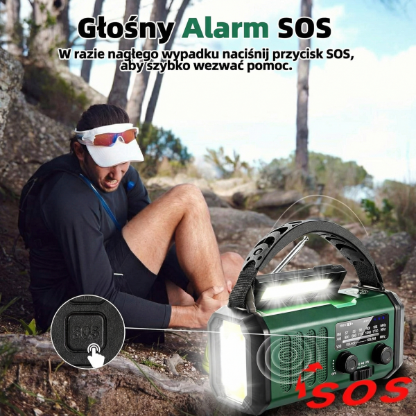 PRZENOŚNE RADIO AWARYJNE BUDOWLANE KUCHENNE SOLARNE NA KORBKĘ LATARKA POWERBANK SOS
